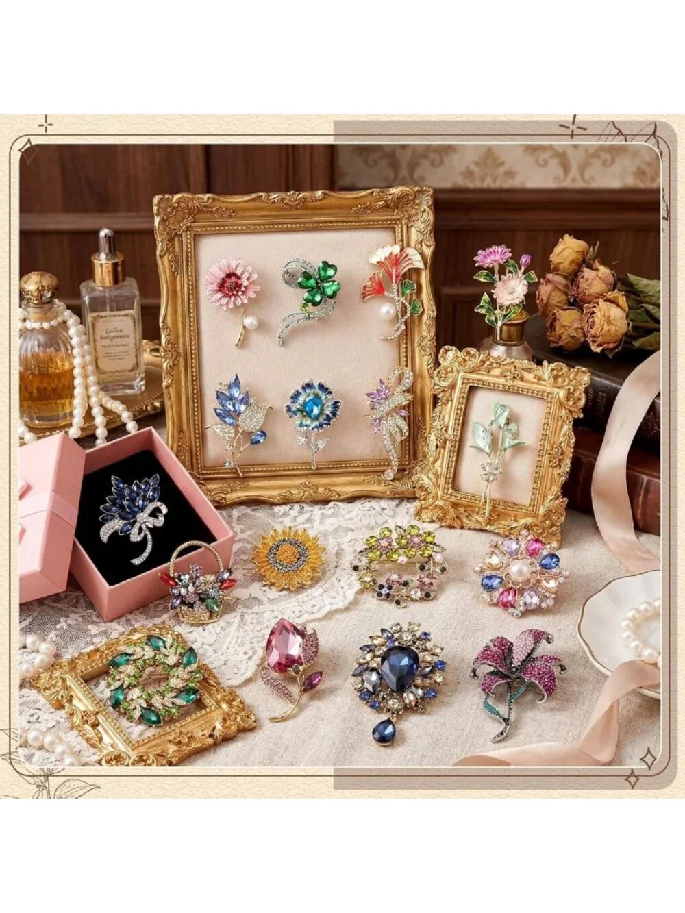 16 Pcs Vintage Rhinestone Animal & Plant Brooch Set - Perfect Gifts for Women